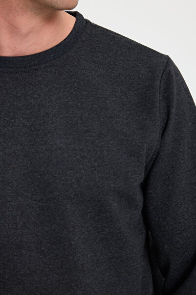 Tudors Men's Relax Fit Cotton 2 Thread Soft Textured Crew Neck Anthracite Tracksuit Set