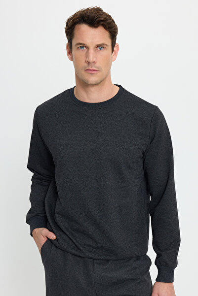 Tudors Men's Relax Fit Cotton 2 Thread Soft Textured Crew Neck Anthracite Tracksuit Set