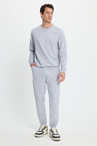 Tudors Men's relax fit cotton 2 thread soft texture crew neck grey tracksuit set