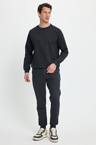 Tudors Men's Relax Fit Cotton 2 Thread Soft Textured Crew Neck Anthracite Tracksuit Set