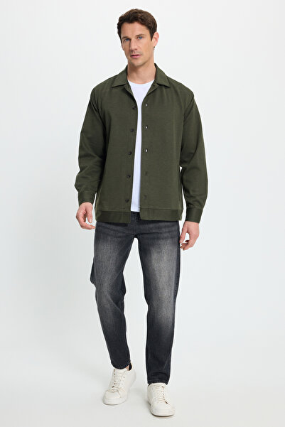 Tudors Men's Relax Fit Comfortable Cut Buttoned Side Pocket Knitted Dark Green Jacket Shirt