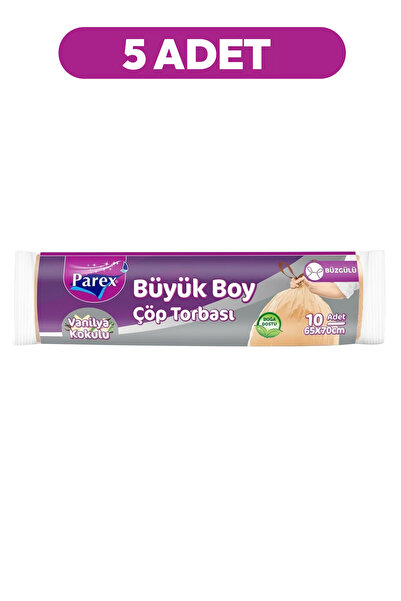 Parex Büzgülü 10'lu Çöp Torbası Vanilya Kokulu Büyük Boy 65 x 70 cm Beşli Paket