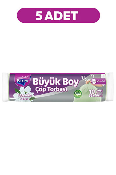 Parex Büzgülü 10'lu Çöp Torbası Yasemin Kokulu Büyük Boy 65 x 70 cm Beşli Paket