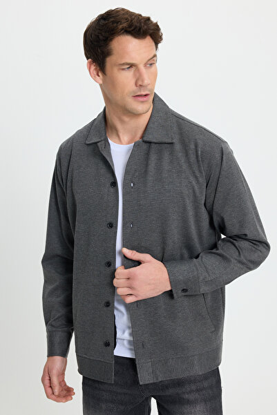 Tudors Чоловічий Relax Fit Зручний крій На кнопках З кишенями з боків Трикотажний Темно-сірий піджак Сорочка