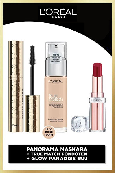 L'Oreal Paris Panorama Siyah Maskara & True Match Fondöten 1R Rose Ivory &Glo...