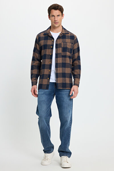 Tudors Cămașă pentru bărbați, cu mânecă lungă, cu model în carouri, cu buzunare, cu guler în carouri, pentru iarnă