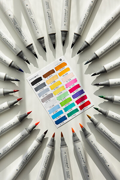 PAPERORA 24’lü Çift Uçlu Alkol Bazlı Marker Kalem Seti – Brush + Chisel