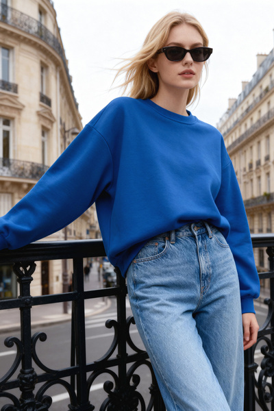 Trendyol Collection Saks Oversize/Pohodlný střih Basic Crew Výstřih Silný/Vnitřní fleecová pletená mikina TWOAW24SW00102