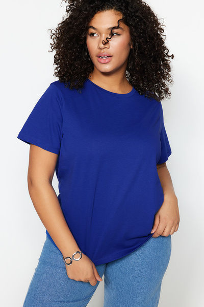 Trendyol Curve Saks Color Crew Neck 100% Cotton Plus Size T-Shirt - Tbbss22Ts0733