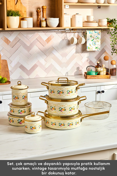 Karaca Viyan 14-Piece Enamel Storage Container and Cookware Set with Seasoning Set