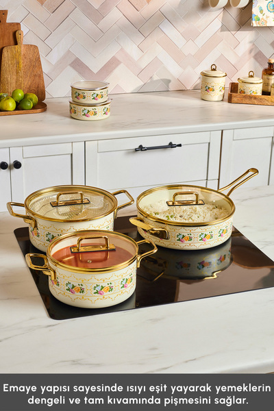 Karaca Viyan 14-Piece Enamel Storage Container and Cookware Set with Seasoning Set