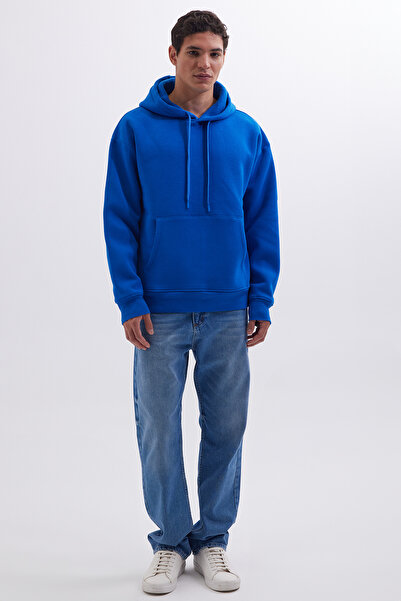 Tudors Світшот унісекс оверсайз великого крою з бавовни з м'якою текстурою Basic Sax Blue з капюшоном і флісом всередині