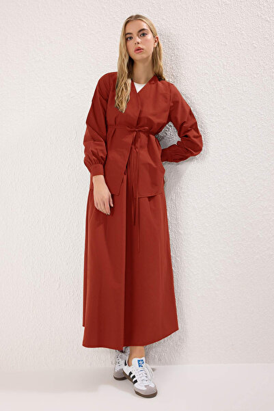 Trendyol Modest Dark Red Terrycotton Fabric Woven Bottom - Top Set Tctss25Us00051