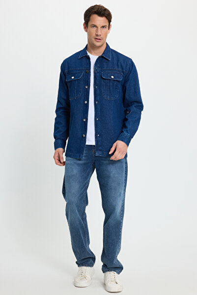 Tudors Унісекс Relax Fit Зручний крій Джинсовий куртка з капюшоном і двома кишенями Overshirt Куртка-сорочка