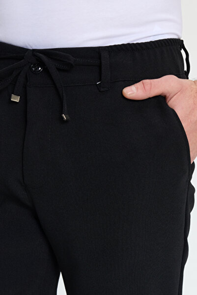 Tudors Men's Slim Fit slim fit black pants with elastic waist and lace detail