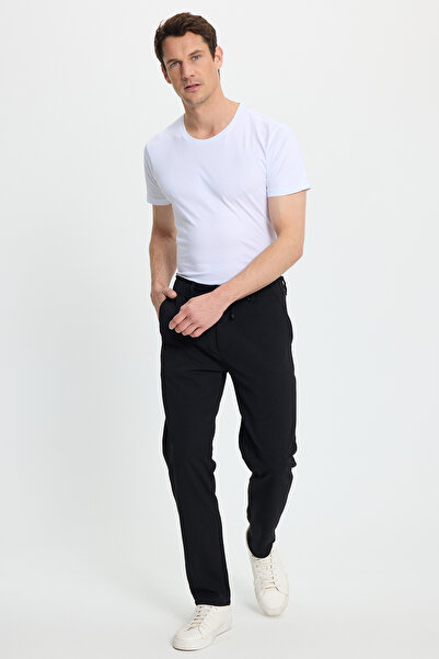 Tudors Men's Slim Fit slim fit black pants with elastic waist and lace detail