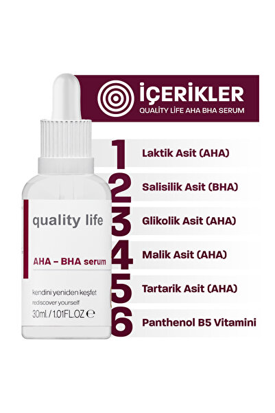 Quality Life Aha Bha Serum Canlandırıcı Cilt Tonu Eşitleyici Kırmızı Peeling  Glikolik Salisilik Asit Cilt Serumu