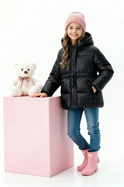 TRENDYOLKIDS Black Girl's Flat Stand Collar Regular Coat Tkdaw26Mo00017