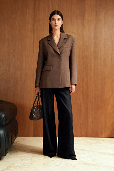 Trendyol Collection Vizon Limited Edition Beige, figurbetonte, gewebte Blazerjacke TWOAW26BC00020