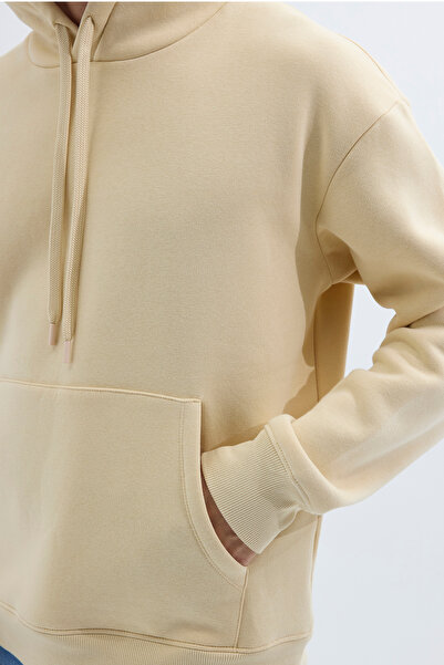 Tudors Μπεζ Unisex Oversize φούτερ με κουκούλα - Fleece, βαμβακερή απαλή υφή