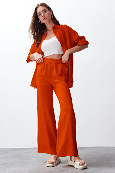 Trendyol Collection Orange Shirt and Trousers Set - Woven, TWOSS24AU00095