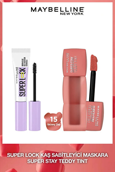 Maybelline New York Teddy Tint Likit Mat Tint 15 Skinny Dip & Super Lock Brow Glue Kaş Sabitleyici