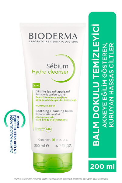 Bioderma منظف سيبيوم هيدرا - بلسم للبشرة الجافة والحساسة والمعرضة لحب الشباب، منظف 200 مل