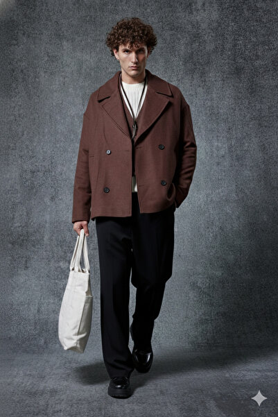 ablukaonline Мъжко палто с двойно закопчаване в тъмнокафяво