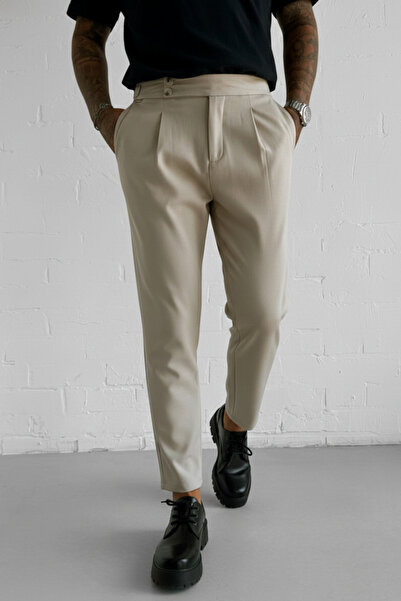 ablukaonline Ανδρικό υφασμάτινο παντελόνι με ρυθμιζόμενη πόρπη μπεζ