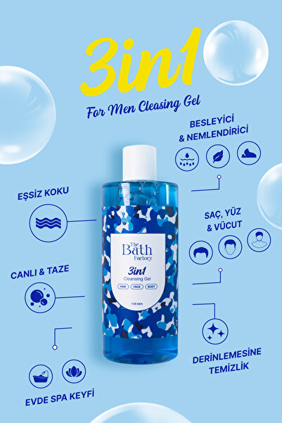 THE BATH FACTORY 3 in 1 Erkeklere Özel Saç Yüz Vücut Temizleme Jeli 400 ml