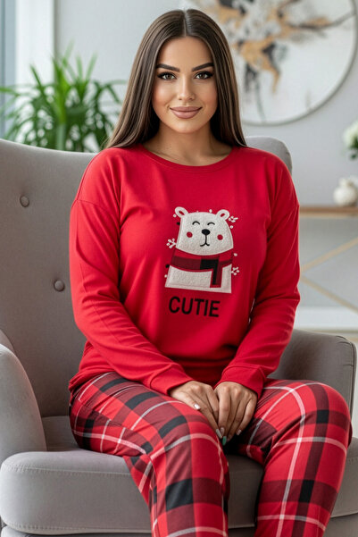 Pijamaevi Red Cutie Patterned Thermal Women's Pajamas Set