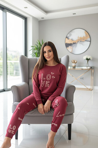 Pijamaevi Σετ γυναικεία θερμική πιτζάμα με σχέδιο Red Love
