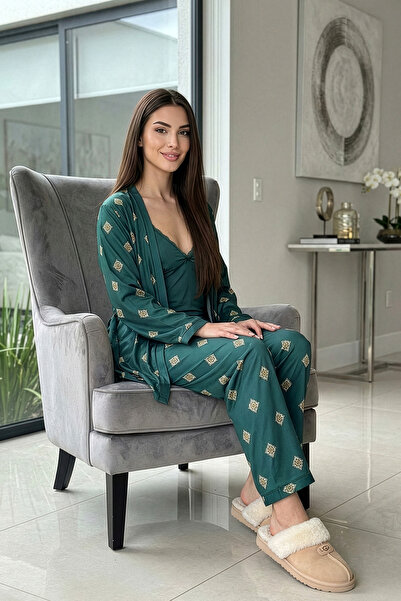 Pijamaevi Costum de pijama pentru femei tricotat exclusiv Emerald Mozaik cu halat