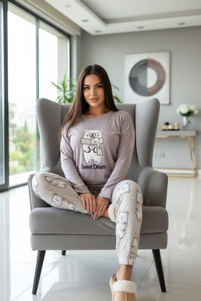 Pijamaevi Σετ γυναικεία θερμική πιτζάμα με σχέδιο Lilac Sweet Dream
