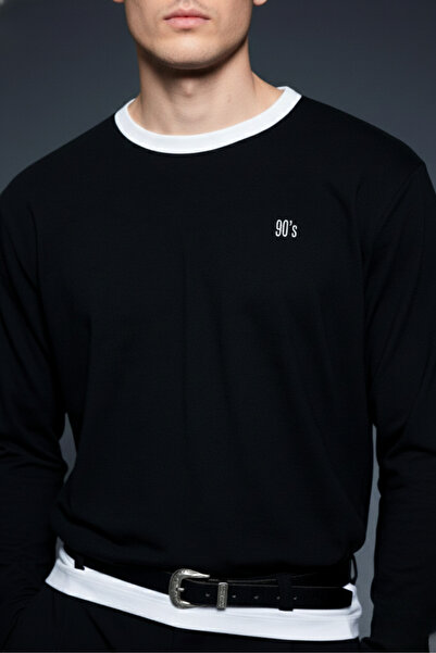 ablukaonline Ανδρικό φούτερ με λεπτομέρεια αντίθεσης oversized Basic Μαύρο