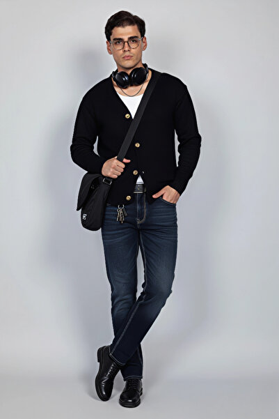 ablukaonline Men's Oversized Button Cardigan Black