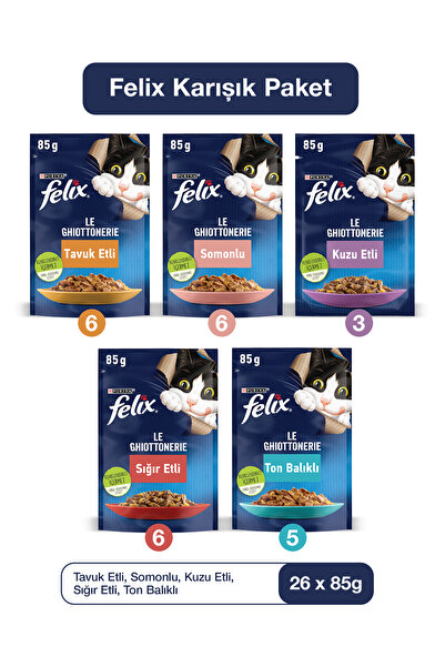 FELIX Karışık Paket Pouch Kedi Konservesi 26 x 85 gr