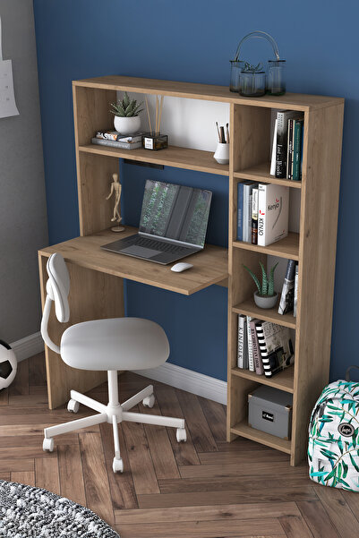 Rani Mobilya Rani Ha104 Kitaplıklı Raflı Bilgisayar Çalışma Masası Sepet Ceviz