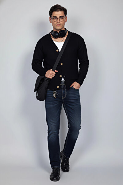 ablukaonline Men's Oversized Button Cardigan Black