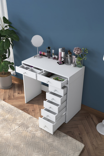 Rani Mobilya Rani Bj108 Makyaj Masası 7 Çekmeceli Takı Düzenleyici Beyaz