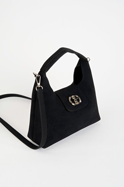 Vivaq Women's Black Suede Flip Lock Closure Handbag and Shoulder Bag