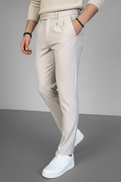 ablukaonline Férfi krémszínű rakott szövet nadrág