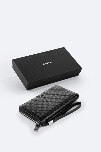 Avva Men's Black Textured Zipper Wallet B009573