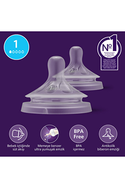Philips Avent SCY961/02 Natural Response 2'li Biberon Emziği, 1 Numara, 0 Ay