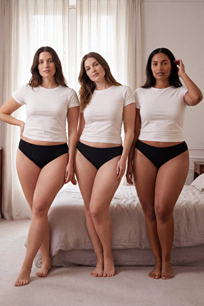 Trendyol Curve Μαύρο 3-συσκευασία βαμβακερό ελαστικό πλεκτό κλασικό εσώρουχο μεγάλου μεγέθους TBBSS23CM00003