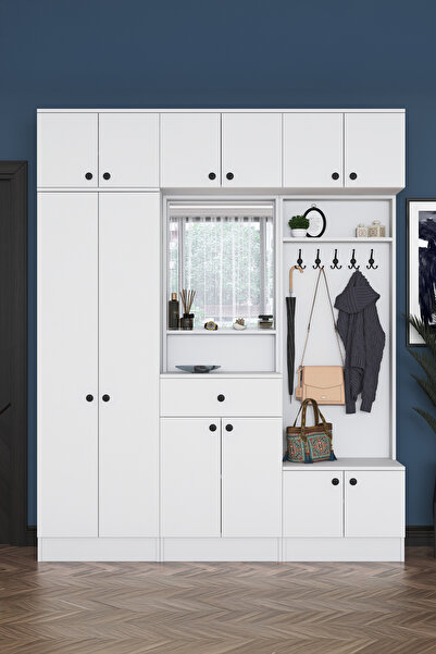 Rani Mobilya Rani Ea108 Portmanto Çekmeceli Aynalı Askılı Vestiyer Beyaz