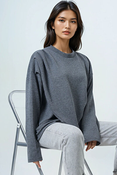 Trend Alaçatı Stili Women's Anthracite Crew Neck Wrap Cut Knitwear Blouse Alc-X14710