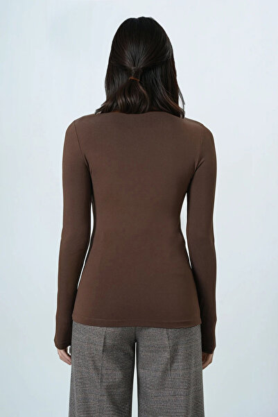 Trend Alaçatı Stili Women's Bitter Brown Crew Neck Basic Blouse Alc-X14389