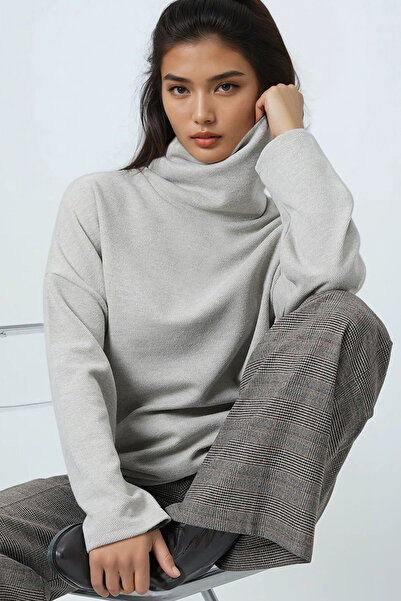 Trend Alaçatı Stili Women's Stone Turtleneck Wide Cut Knitwear Blouse Alc-X14708