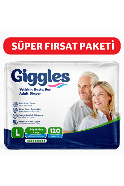 giggles Yetişkin Bel Bantlı Hasta Bezi Büyük Boy (Large) Bel Boyu 100-150cm - 4 paket 120Adet